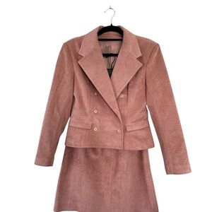 Vintage Ultra Suede Dusty Rose Pink Blazer Skirt Suit Set S  Lightweight